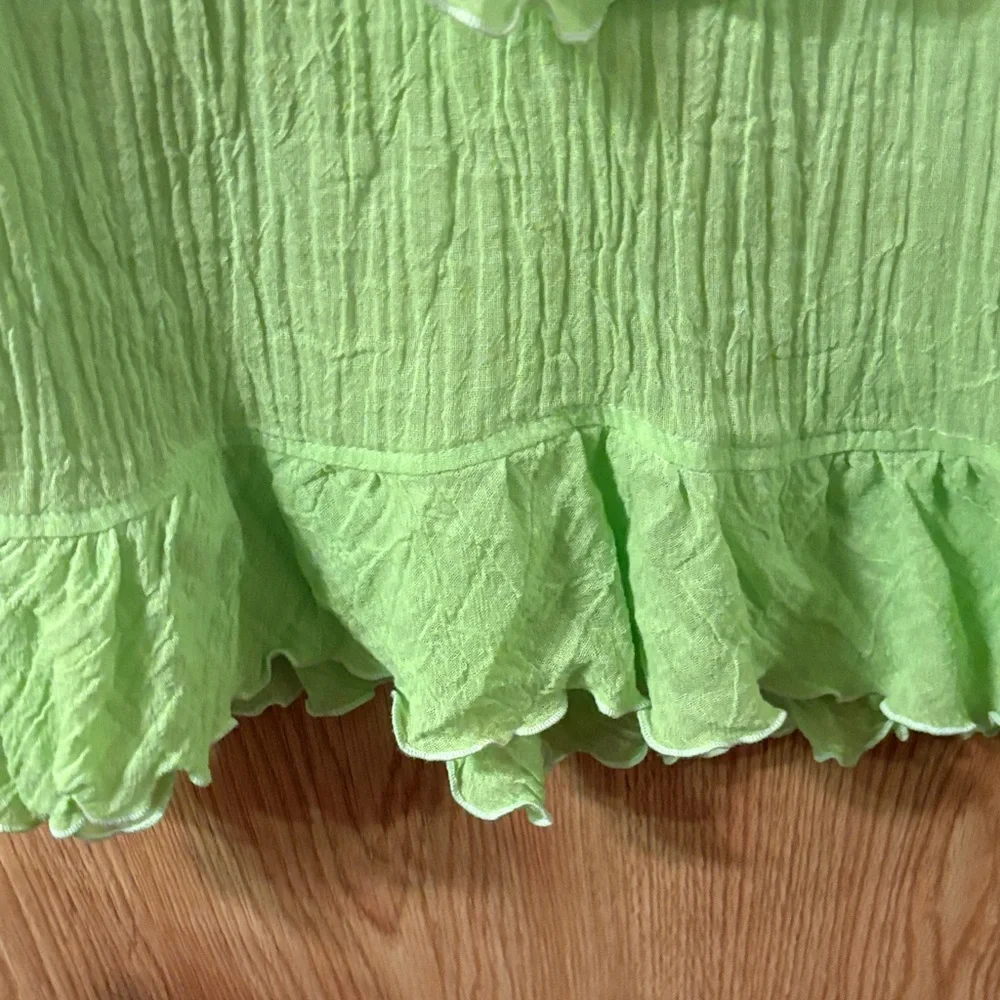Elegant Lime Green Gauze Ruffled Blouse - Picture 4 of 6